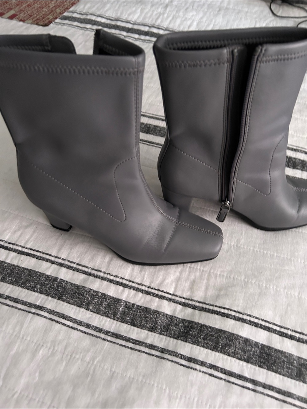 AEROSOLES Grey Mid-Calf Zip Heeled Boots
